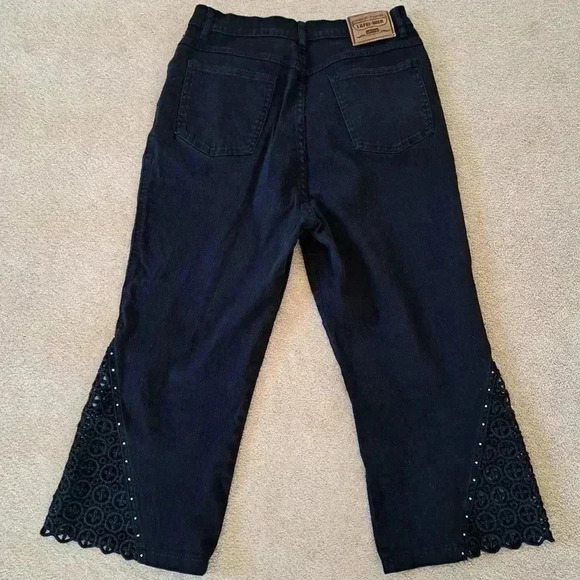 ❤️ Lafei-nier Black Capri  Pants with Lace Detail Vintage 90s Y2K - Picture 7 of 11